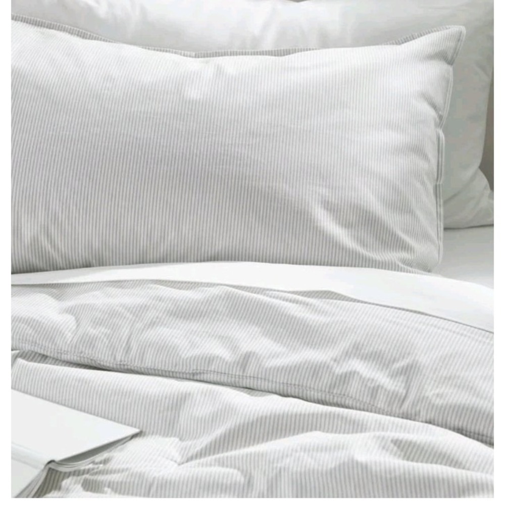 IKEA Bergpalm Duvet & 2 Pillowcase Shams Full Queen Set Gray White Stripe